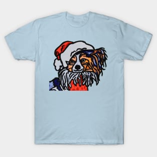 Papillon Dog Santa over Color T-Shirt